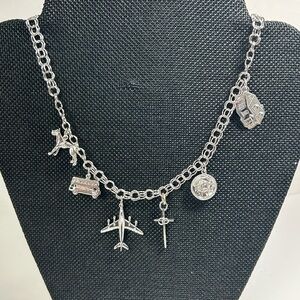 Sterling Silver Charm Necklace with Airplane and Car Charms